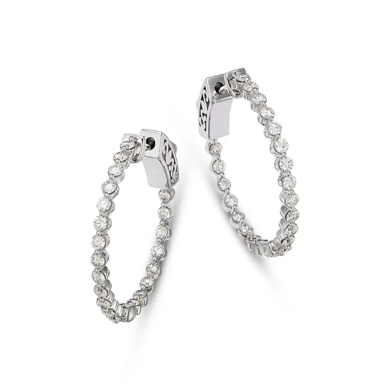 Diamond Inside Out Small Hoop Earrings in 14K White Gold, 1.0 tcw