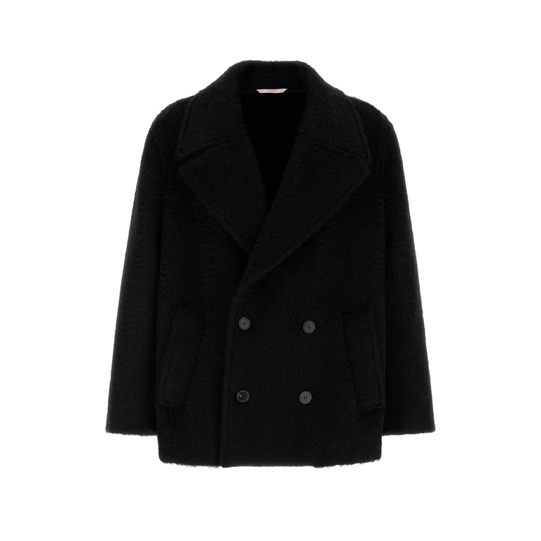 Valentino Garavani Black Mohair And Wool Coat Nero Exterior: Virgin Cappotti - Men