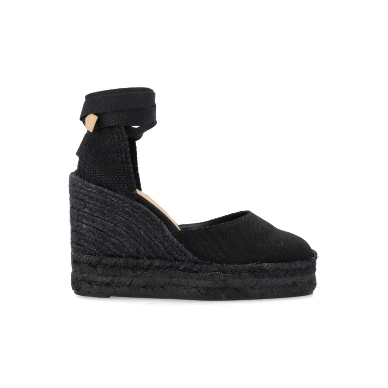 Castañer Black Wedges With Ankle Strap And High Wedge Heel In Fabric For Women