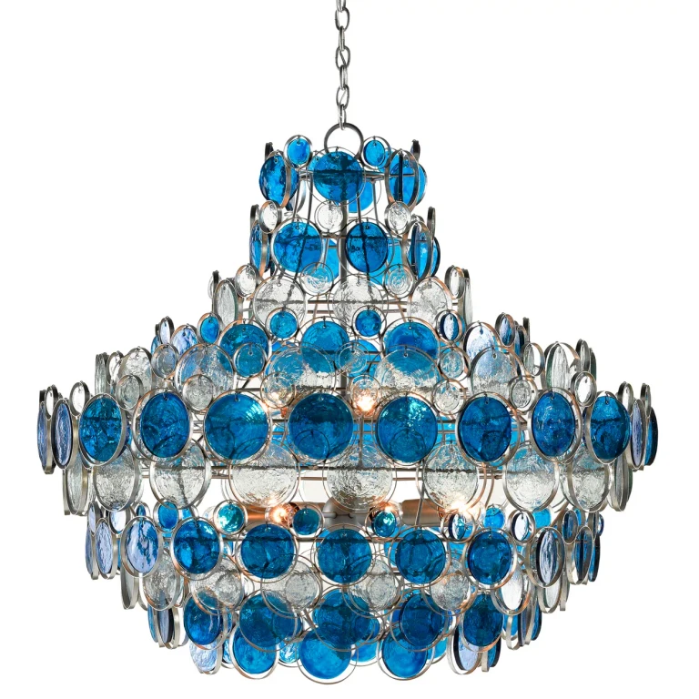 Contemporary Silver Leaf Painted Silver Blue Chandelier from the Galahad Collection