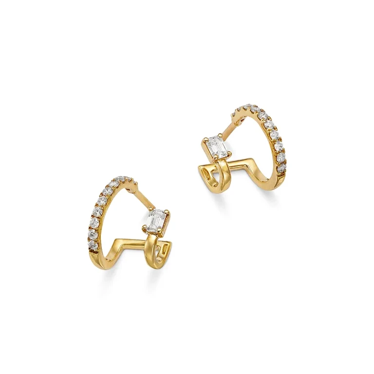 Diamond Two Piercing Look Huggie Earrings in 14K Yellow Gold, 0.37 tcw