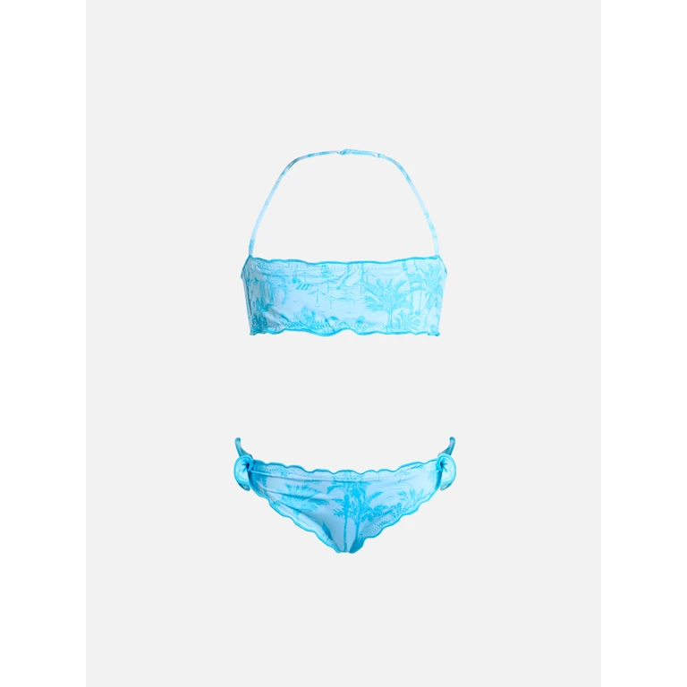 Mc2 Saint Barth Girl Classic Bandeau Bikini Emy With Toile De Jouy Print Sky