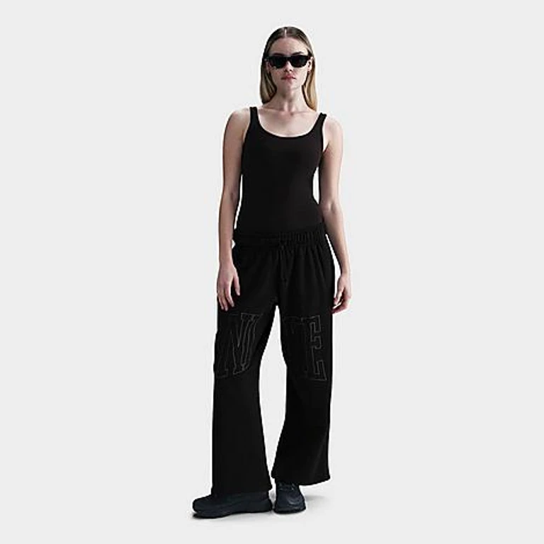 Nike Women's Sportswear Mid-Rise Oversized Open-Hem French Terry Pants in Black Size: XS