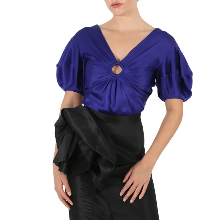 Stella Mccartney Sapphire Blue Puff-Sleeve Ruched Blouse