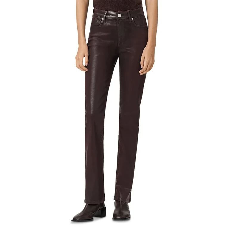 Allsaints Haldan Coated Mid Rise Jeans in Burgundy Red