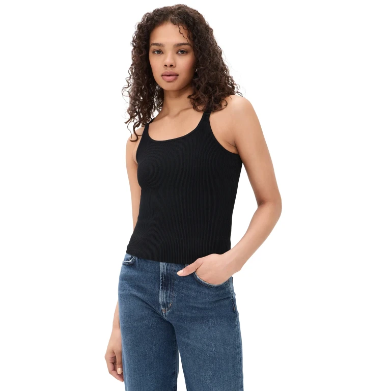 DL1961 Scoop Neck Tank: Instasculpt Rib Knit Black XS