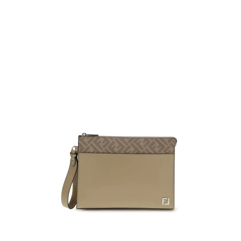 Leather And Ff Canvas Clutch