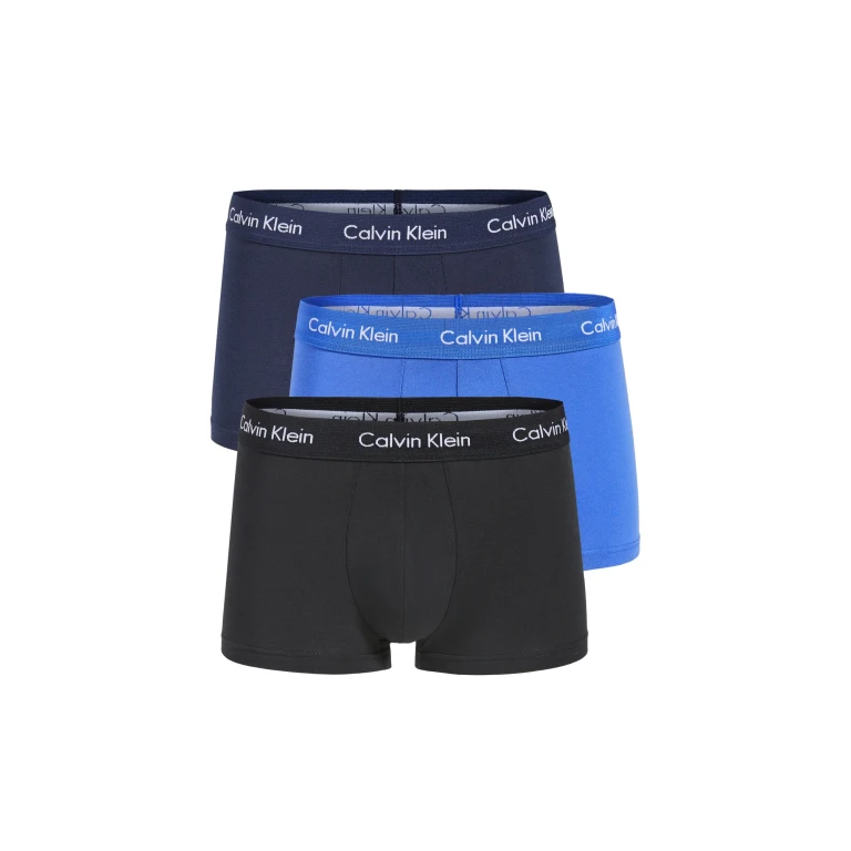 Calvin Klein Underwear Cotton Stretch 3-Pack Low Rise Trunks Black/Blue Shadow/Cobalt Water XL
