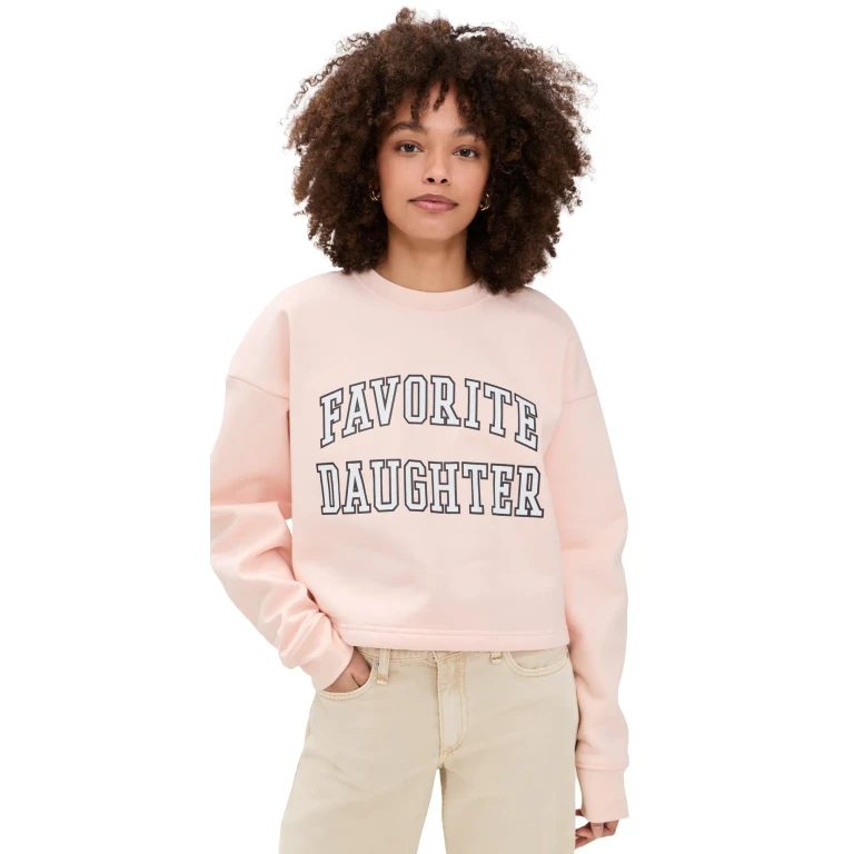 Favorite Daughter The Cropped Collegiate Sweatshirt Pale Pink/White M