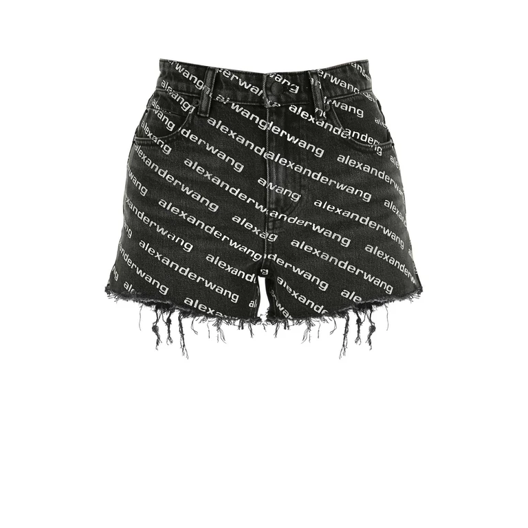 Alexander Wang Printed Denim Shorts Greyagedwhite Body/exterieur 100.: Cotton - Women