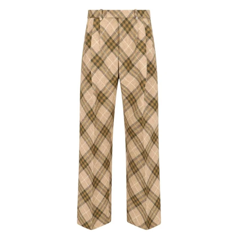 Burberry Pleated Check Wool Tailored Trousers