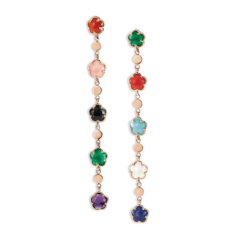 Pasquale Bruni 18K Rose Gold Figlia dei Fiori Multi Stone Flower Linear Drop Earrings