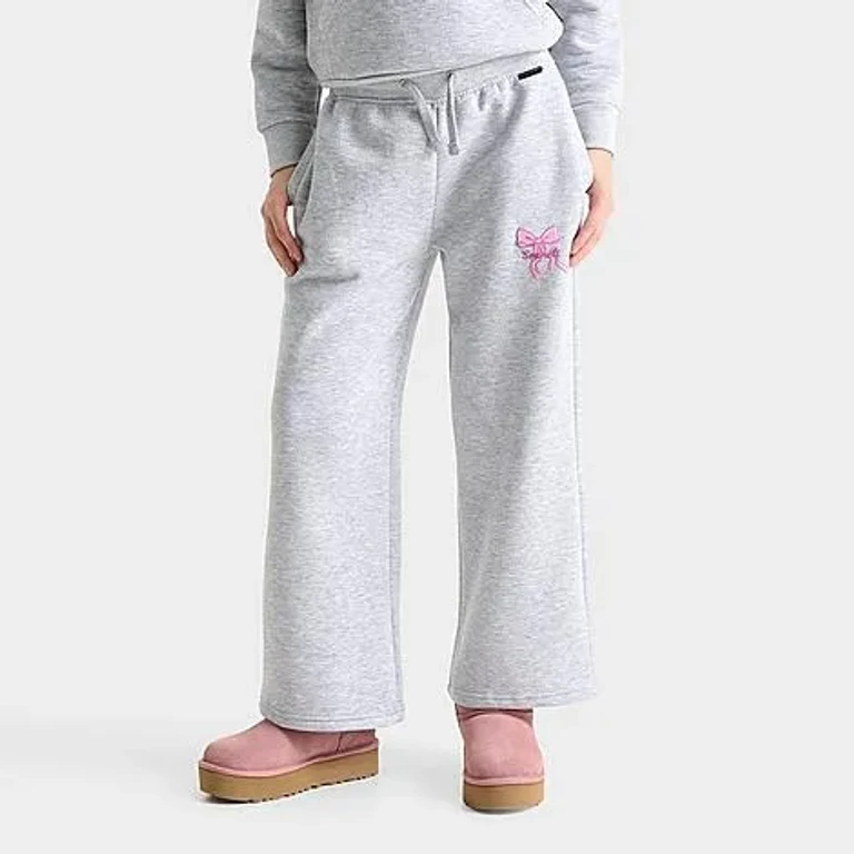 Girls' Big Kids London Bow Wide Leg Sweatpants in Grey Marl Size: Small