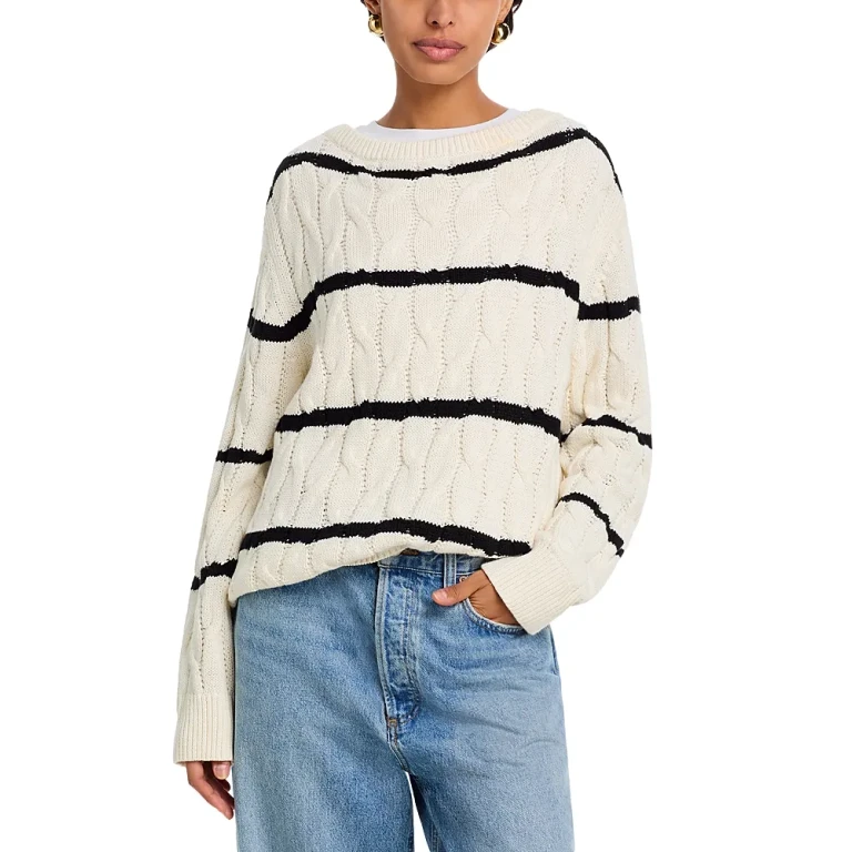 French Connection Mozart Chunky Boat Neck Cable Knit Sweater