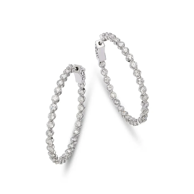 Diamond Inside Out Medium Hoop Earrings in 14K White Gold, 4.0 tcw