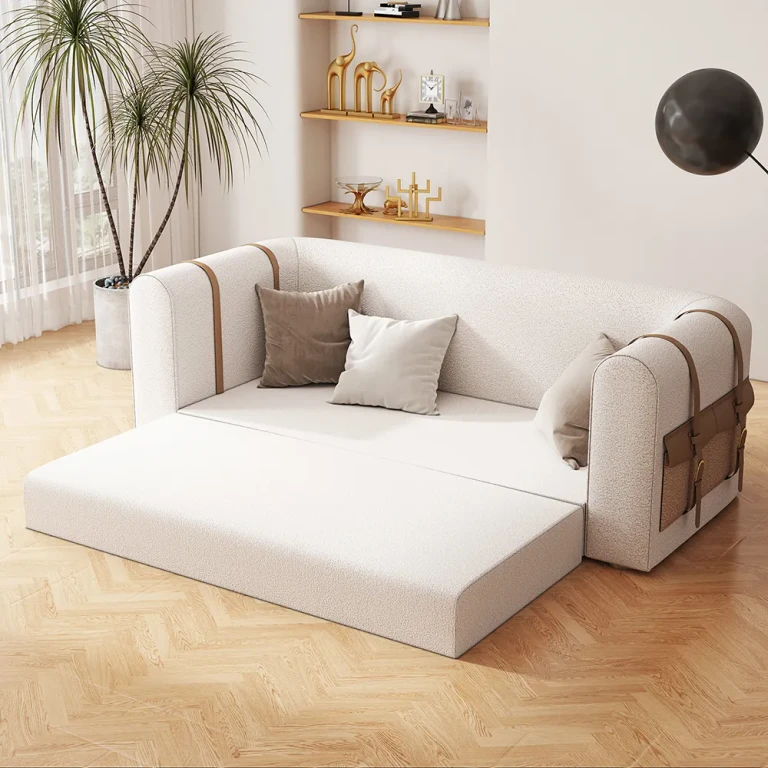 87" Modern White Boucle 3-Seater Sofa Upholstered Convertible with Side Storage