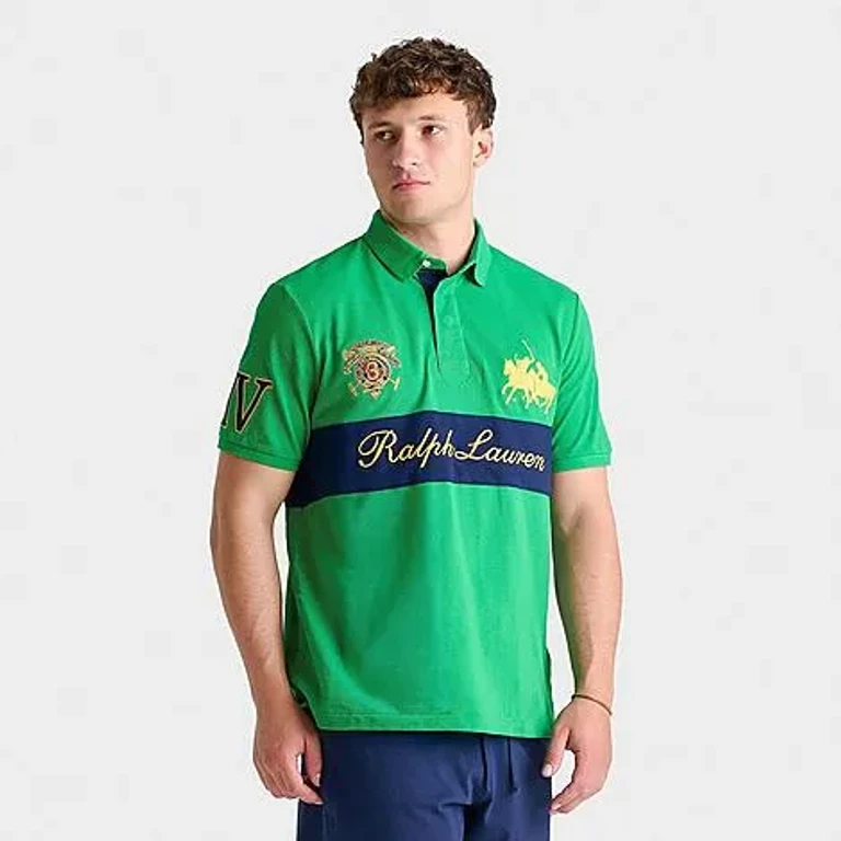 Polo Ralph Lauren Men's Striped Crest Jersey Polo Shirt in Stafford Green/Newport Navy Size: Small