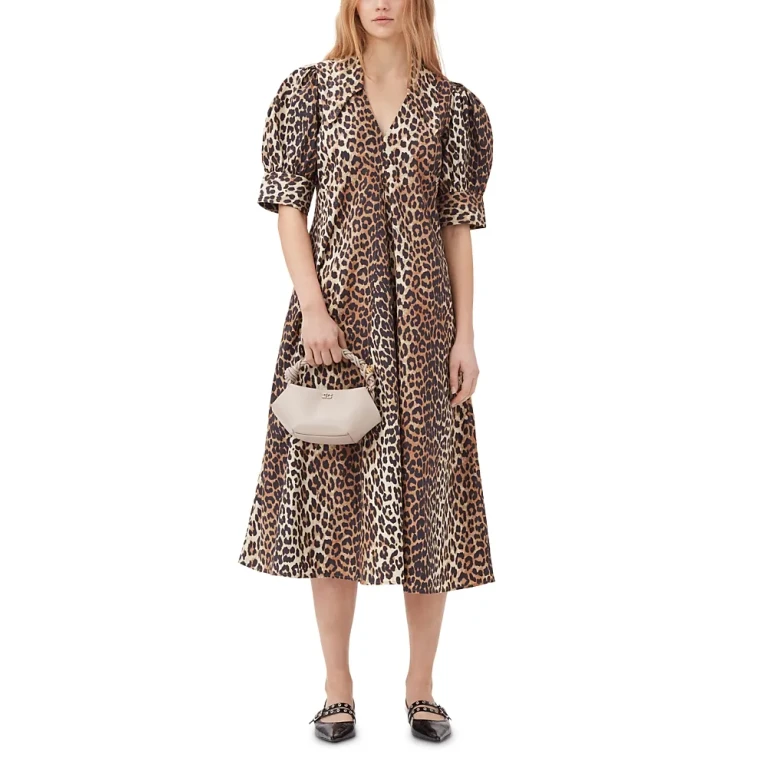 Ganni Animal Print Poplin Dress