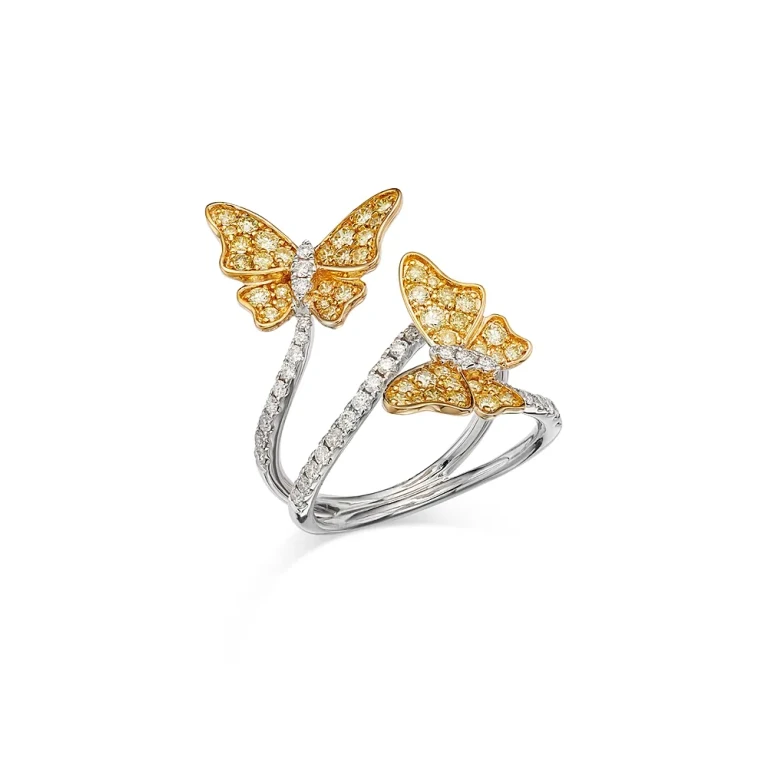 Yellow & White Diamond Butterfly Ring in 14K Yellow & White Gold