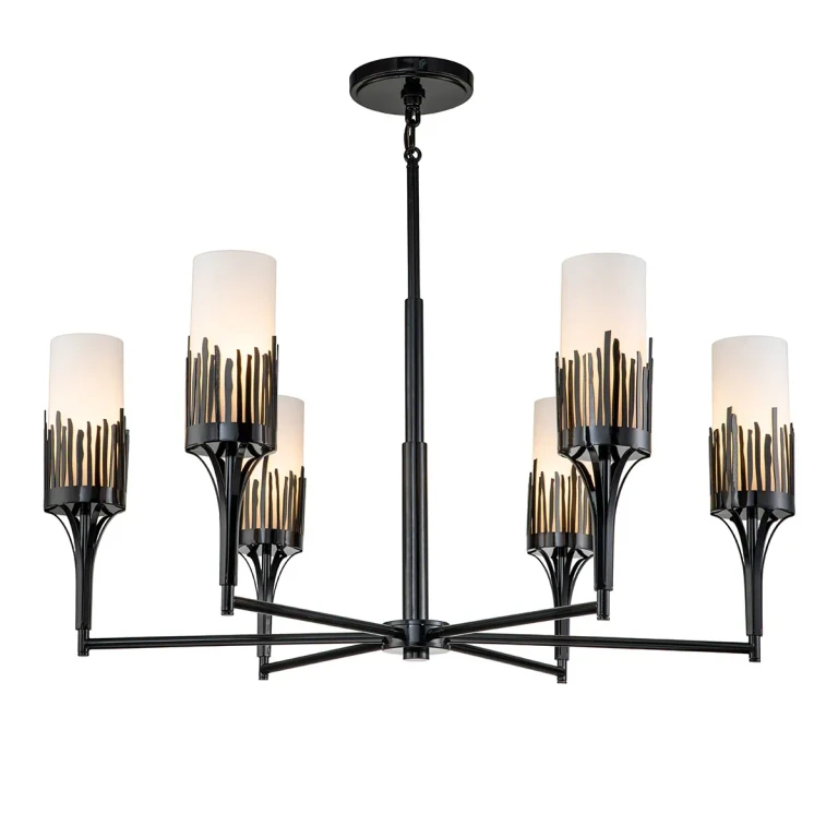 Matte Black Six Light Chandelier from the Sawgrass Collection