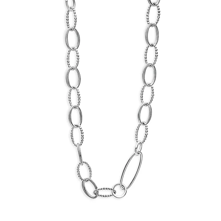 Lagos Sterling Silver Signature Caviar Oval Link Chain Necklace, 20