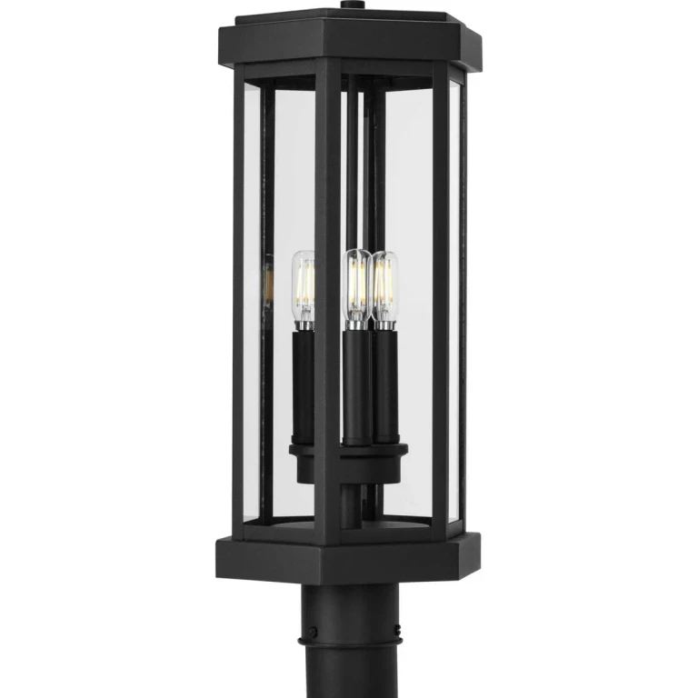 Black Three Light Outdoor Post Lantern from the Ramsey Collection