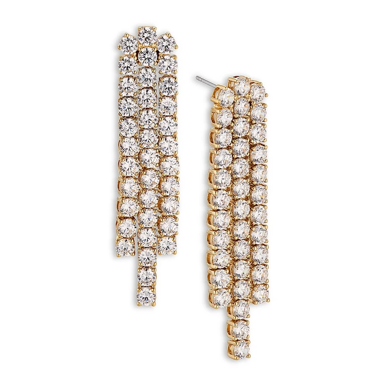 Nadri Perfect Tennis Cubic Zirconia Slim Chandelier Earrings in 18K Gold Plated