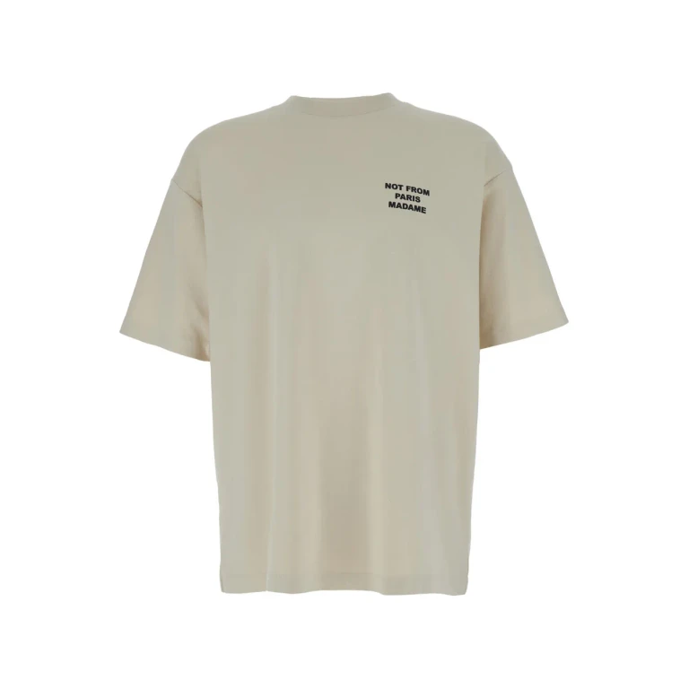 Drôle de Monsieur le T-shirt Slogan Beige Crew Neck T-shirt With Slogan Print On Front And Back In Cotton For Men