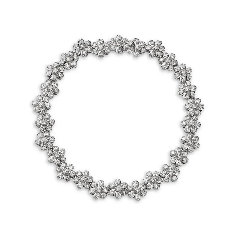Diamond Flower Cluster Link Bracelet in 14K White Gold, 4.0 tcw