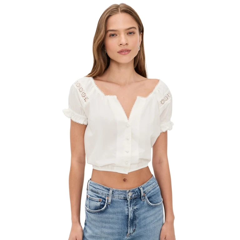 RE/DONE Pattie Puff Sleeve Blouse Vintage White M