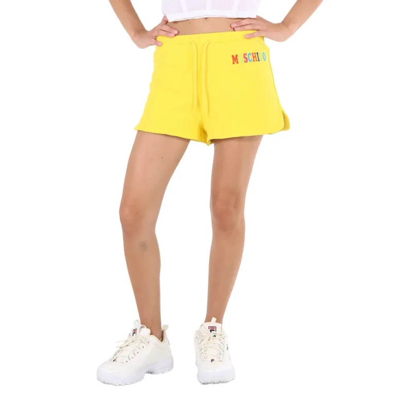Moschino Ladies Yellow Logo-print Track Shorts