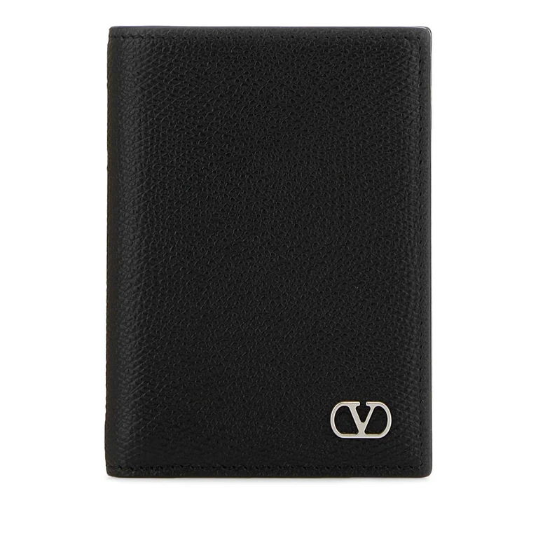 Valentino Garavani Black Leather Card Holder Nero Calf - Bos Taurus Portafogli - Men