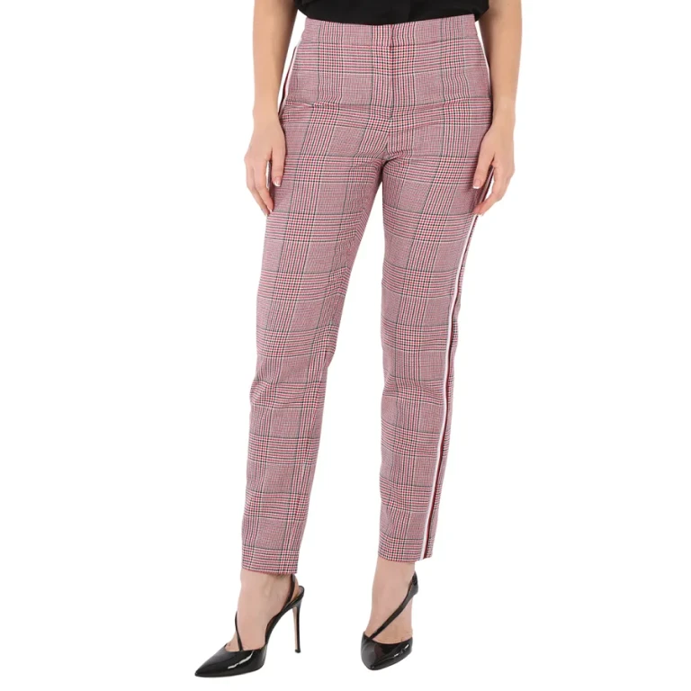Burberry Ladies Side Stripe Houndstooth Check Wool Tailored Trousers