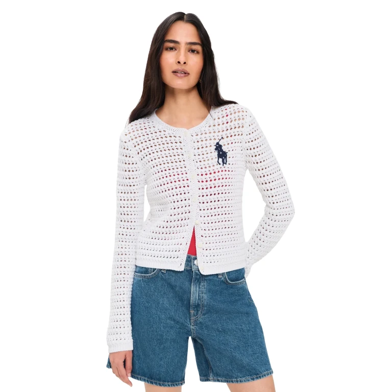 Polo Ralph Lauren Big Pony Crochet Cardigan White M