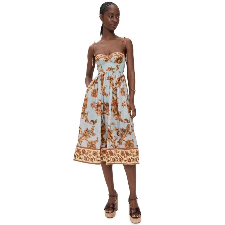 Zimmermann Aster Corset Midi Dress Blue Jacobean 2
