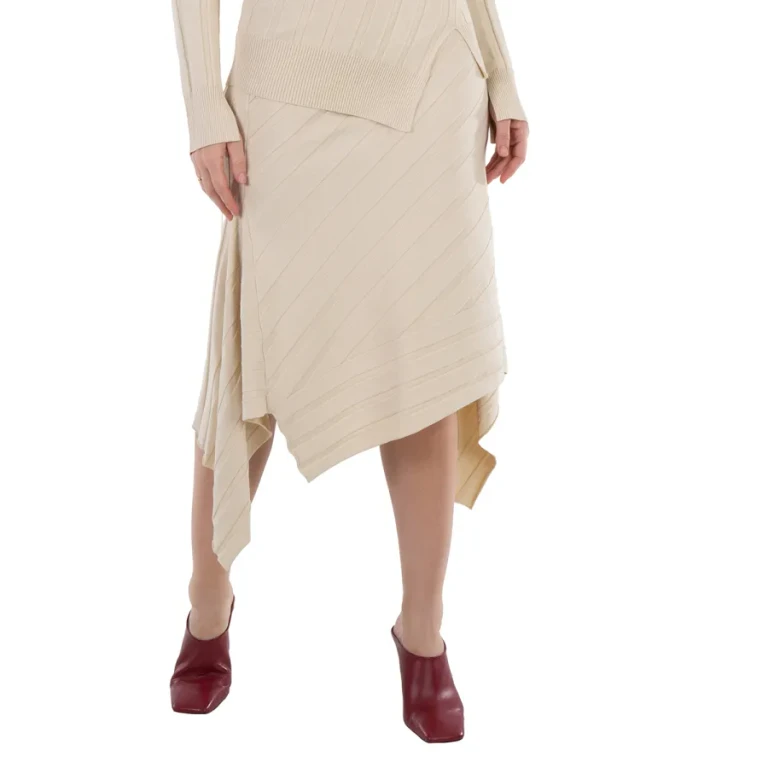 Stella McCartney White Asynnetric Hem Rib-Knit Skirt