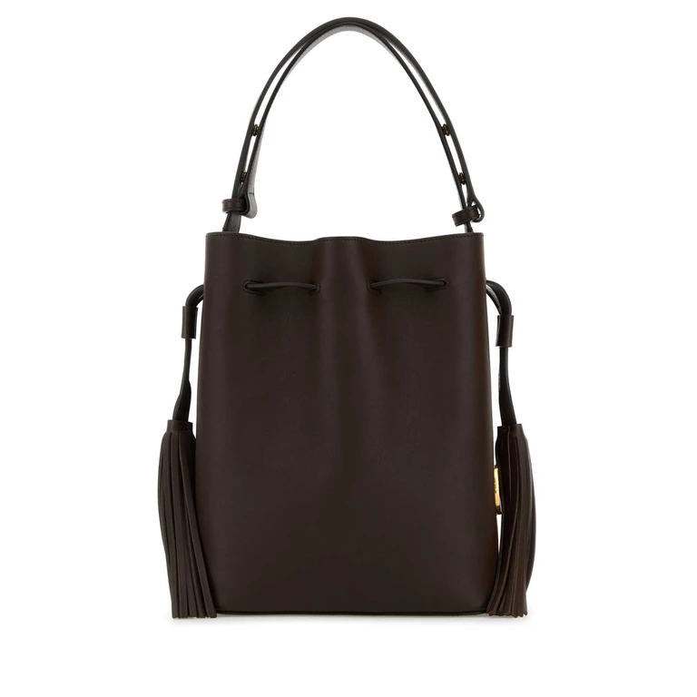 Valentino Garavani Chocolate Leather Vlogo Signature Bucket Bag Darkcoffee Calf - Bos Taurus Borse A Secchiello - Women