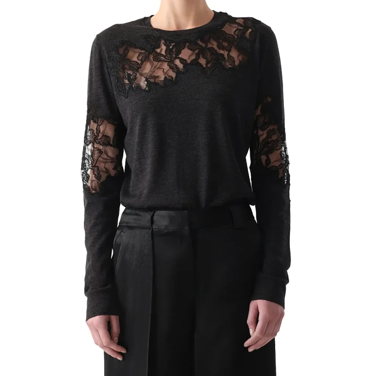 Jason Wu Collection Merino Wool Lace Crewneck Sweater