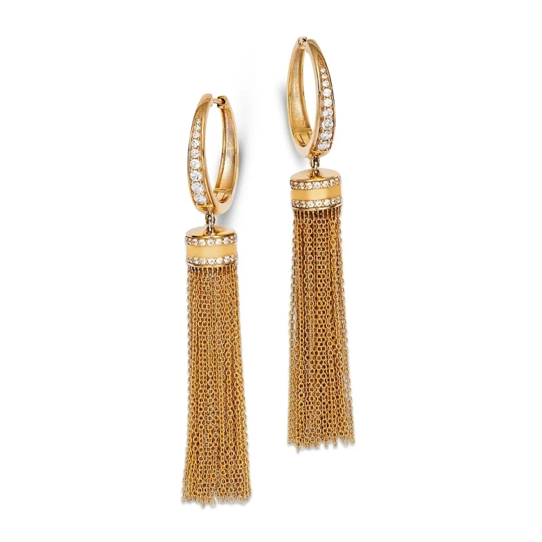 Diamond Tassel Drop Earrings in 14K Yellow Gold, 0.75 tcw