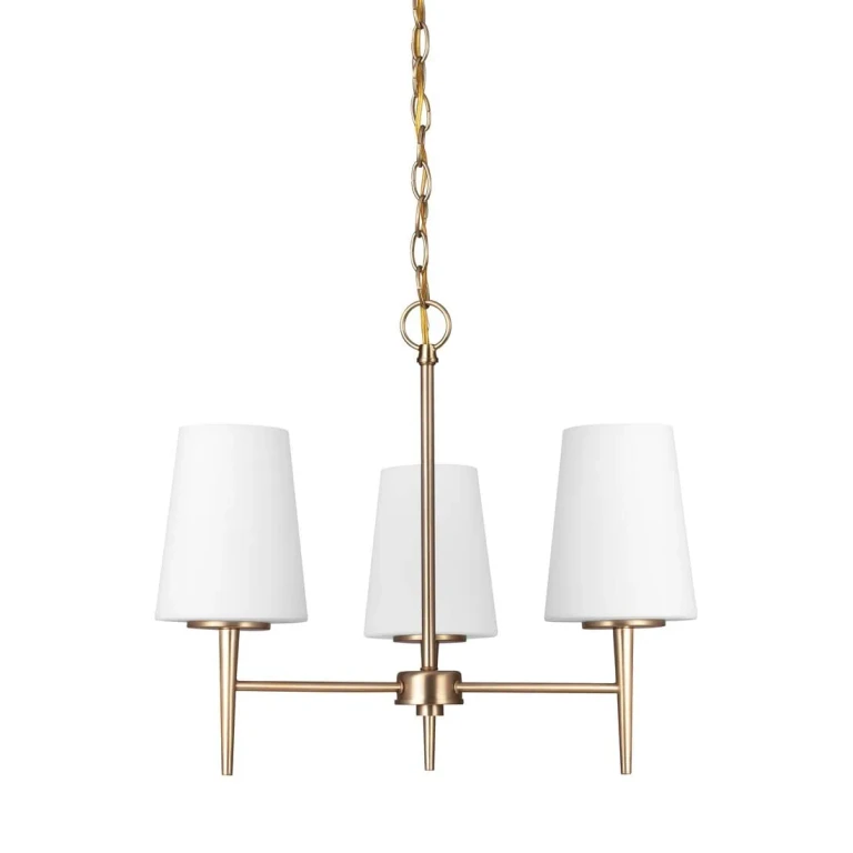 Satin Brass Three Light Chandelier from the Driscoll Collection