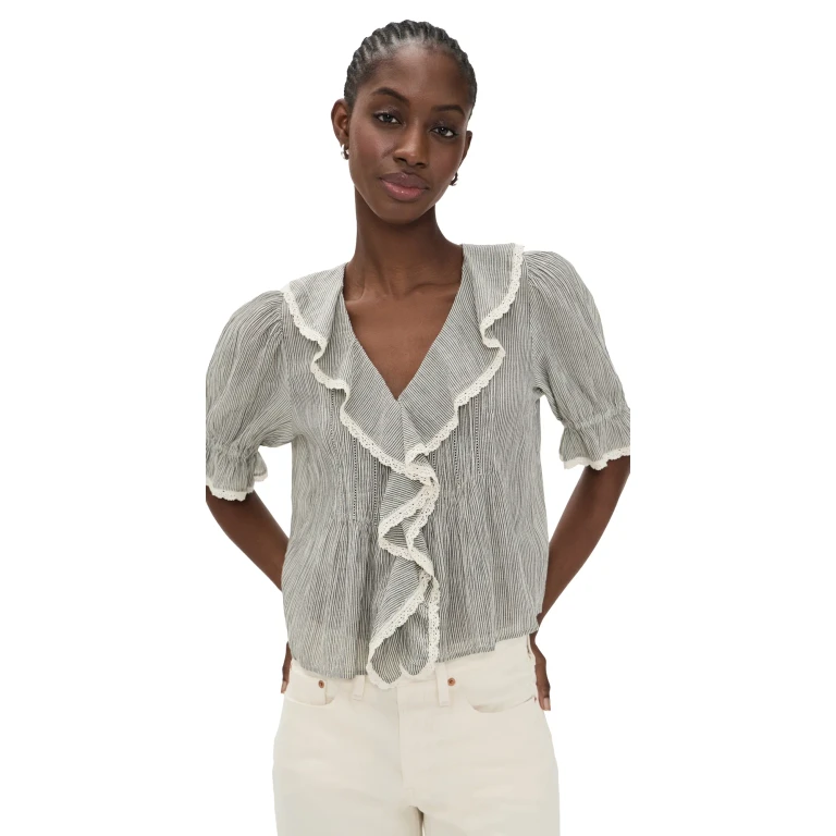 Madewell The Blaire Top Black And Ivory Micro Stripe XS