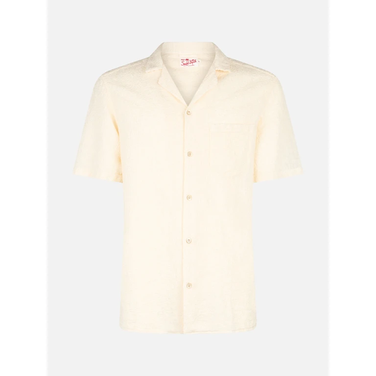 MC2 Saint Barth Man Linen Shirt Kalea With Flower Embroidery