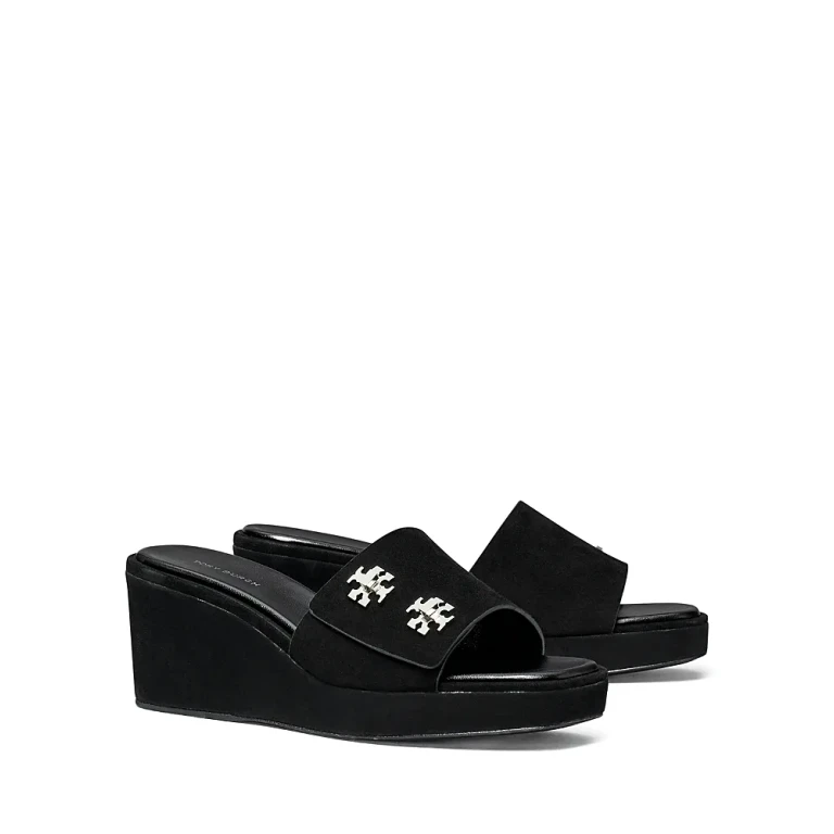 Tory Burch Women's T Lock Suede Wedge Sandals