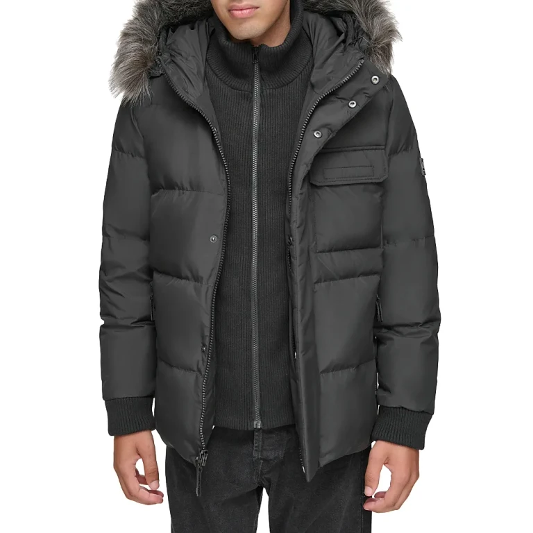 Andrew Marc Nisko Faux Fur Trimmed Hooded Bib Coat