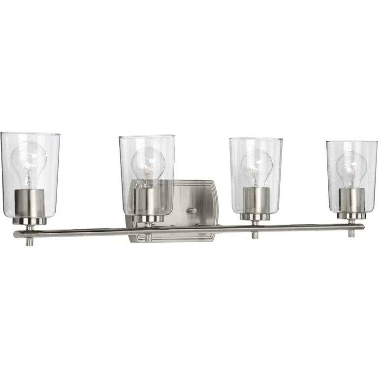 Brushed Nickel Four Light Bath & Vanity from the Adley Collection