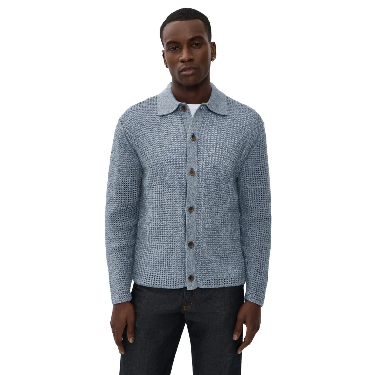 Les Deux Gerald Long Sleeve Loose Knit Shirt Dark Denim Blue L