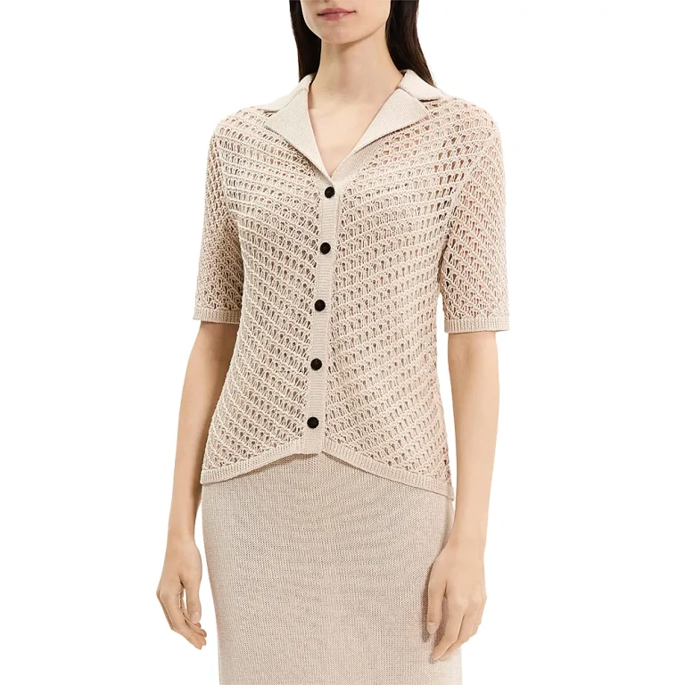 Theory Open Knit Camp Collar Top