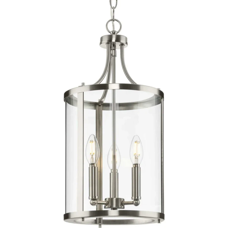 Brushed Nickel Three Light Hall & Foyer Light from the Gilliam Collection