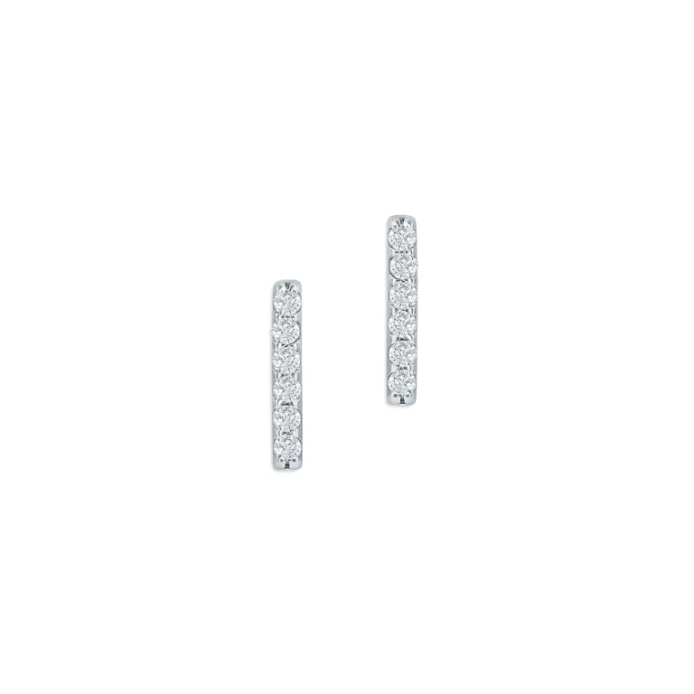 Diamond Bar Stud Earrings in 14K White Gold, 0.10 tcw