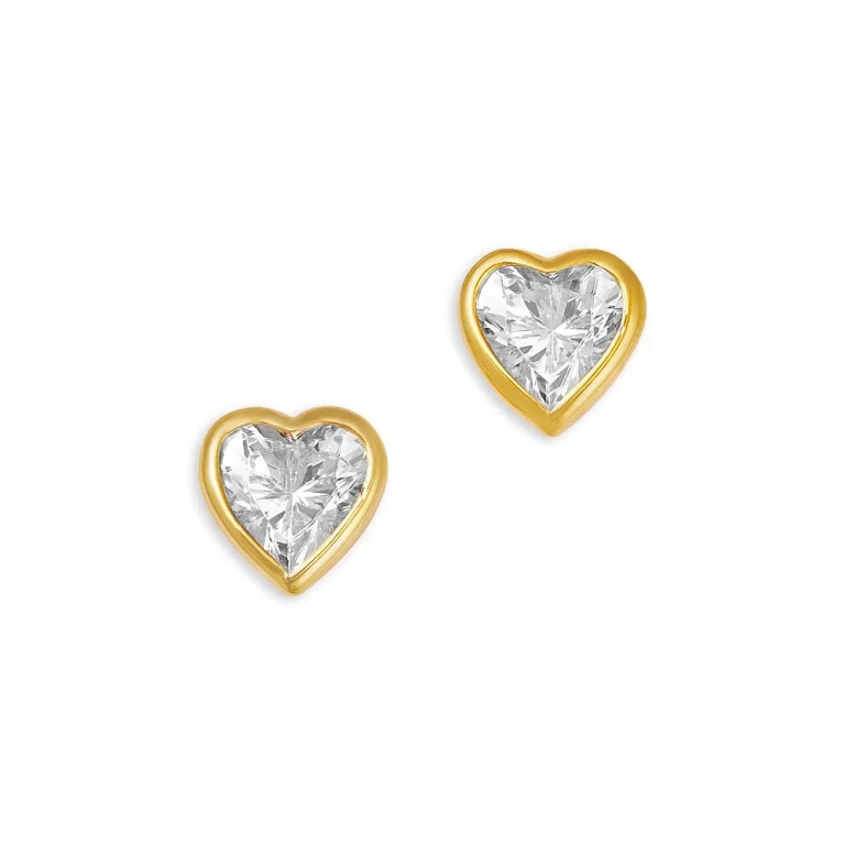 Certified Lab Grown Diamond Heart Bezel Stud Earrings in 14K Yellow Gold, 1.0 tcw
